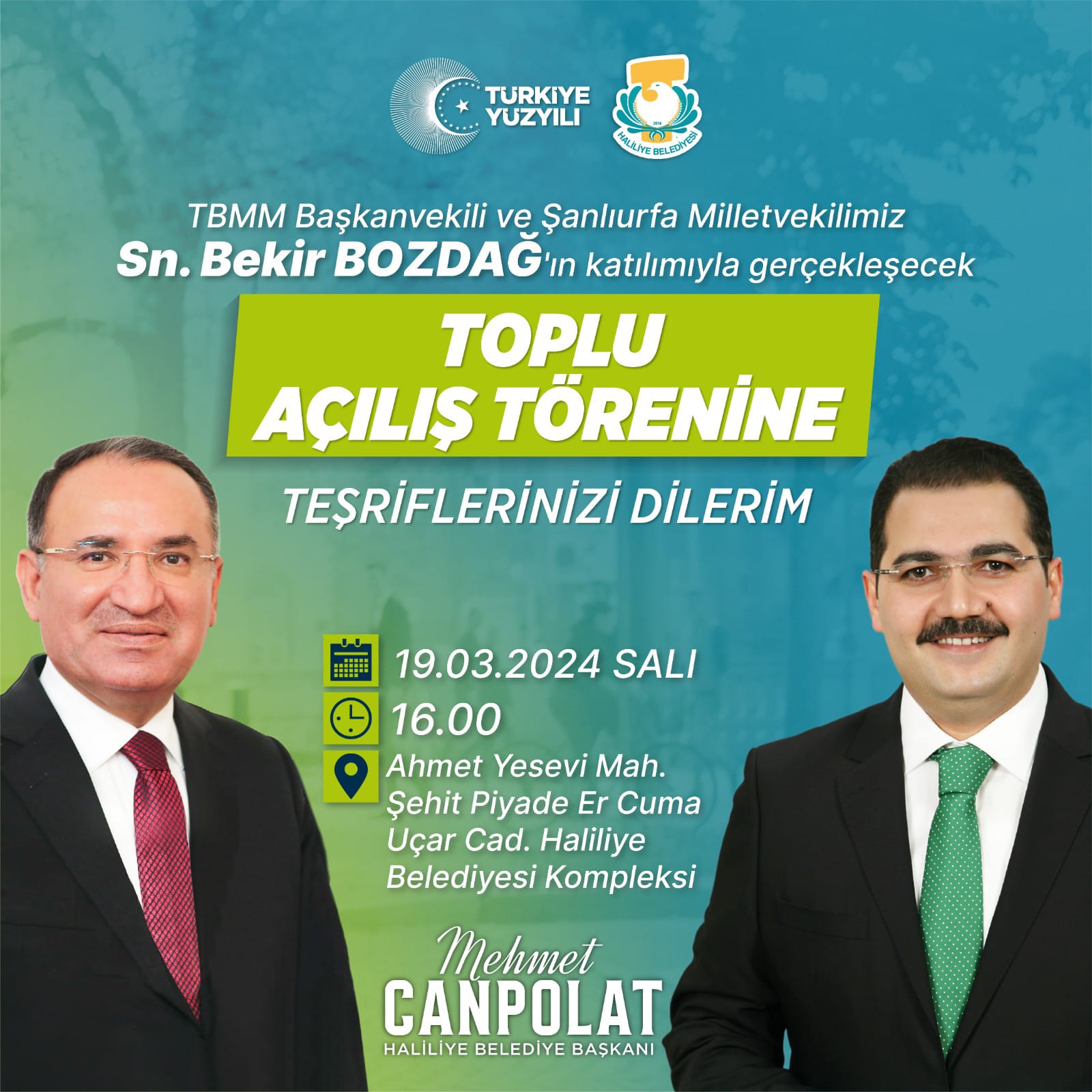 HALİLİYE BELEDİYESİNİN TOPLU AÇILIŞ TÖRENİNE DAVET