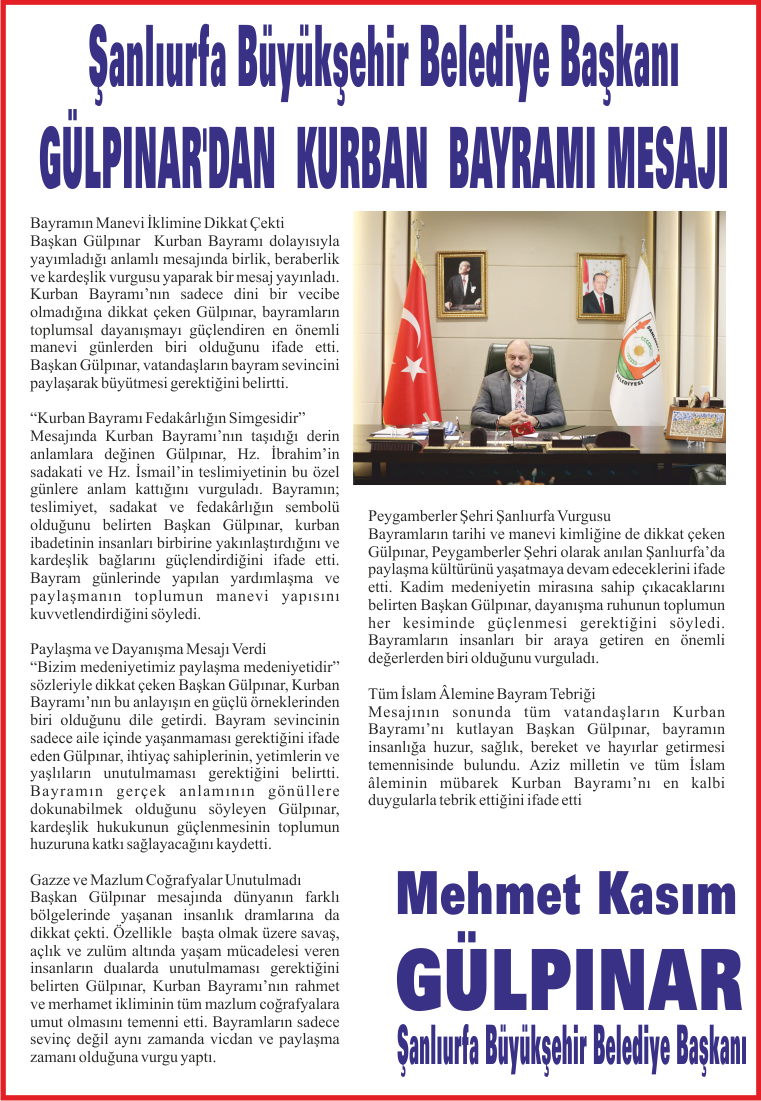 BELEDİYE BAŞKANLARI KURBAN BAYRAMI MESAJLARI