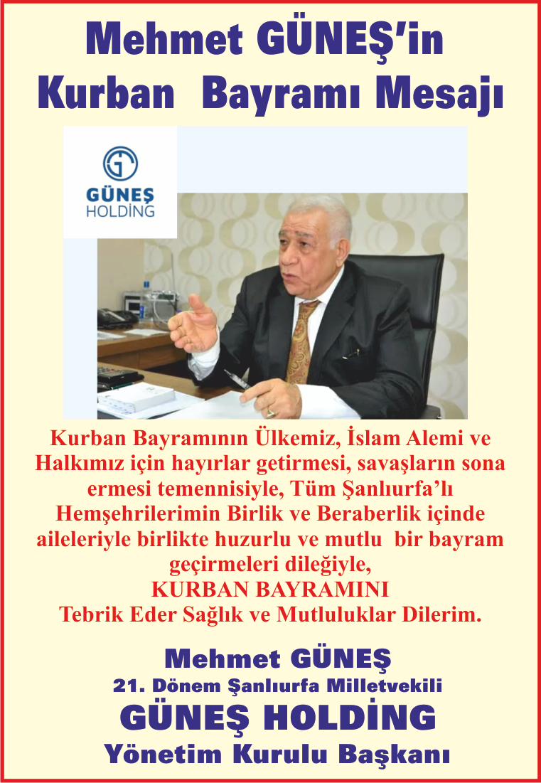 MEHMET GÜNEŞ KURBAN BAYRAMI MESAJI