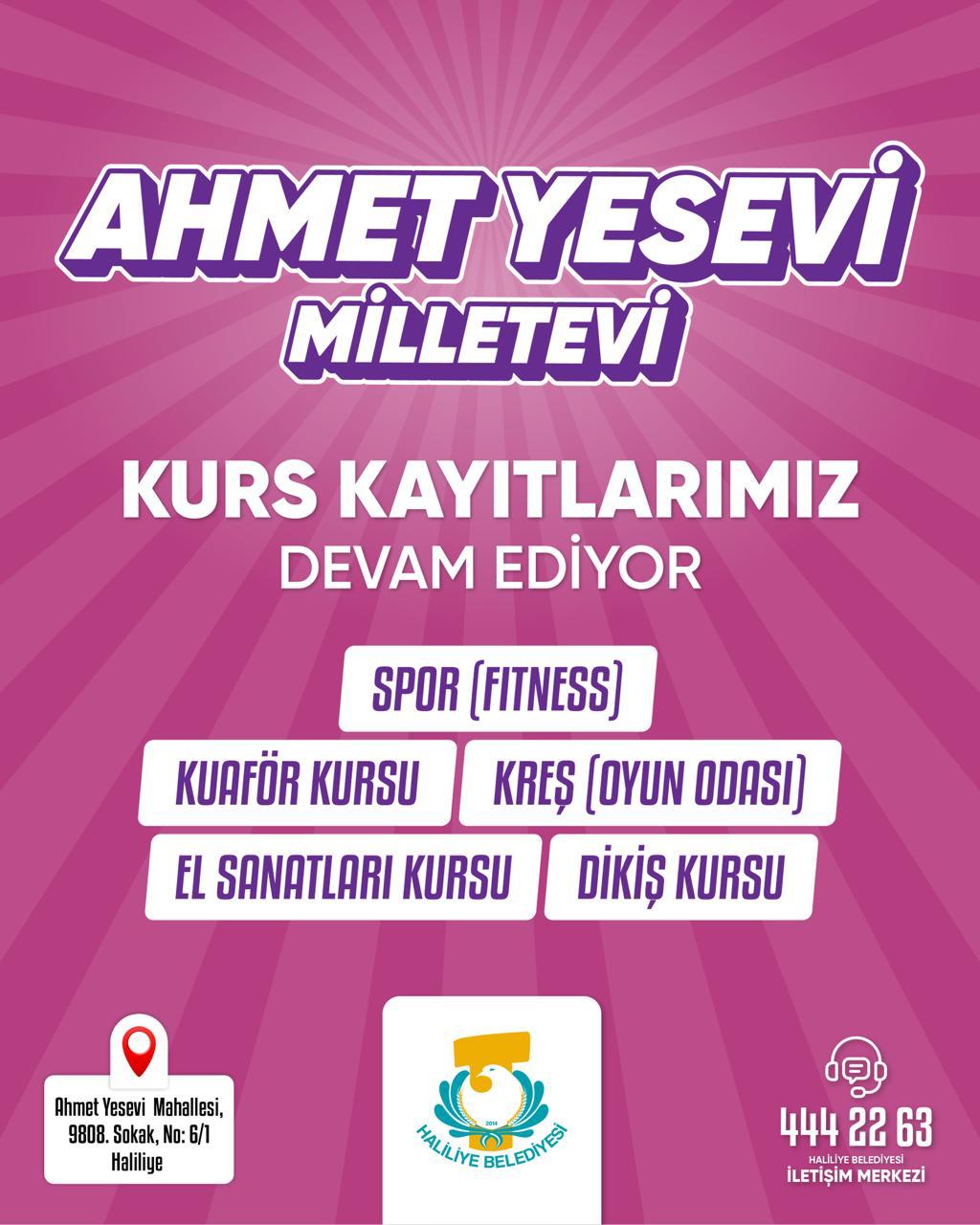 HALİLİYE  BELEDİYESİNİN  AHMET YESEVİ MİLLELTEVİ KURS KAYITLARI DEVAM ETMEKTEDİR